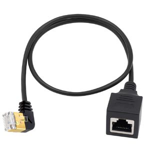Duttek Cat8 Network Extension Cable 40Gbps, 90 Degree Down Angle RJ45 Male to Female Shielded Ethernet Connector Extension Cable (Extreme Thin) for Router, Modem 1.65FT/50CM