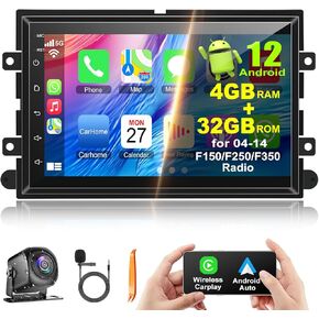 ستيريو سيارة 4+32G Android 12 لسيارة Ford 2004-2014 F150/F250/F350، راديو سيارة بشاشة تعمل باللمس 7 بوصة IPS مع Carplay لاسلكي/Android Auto، GPS، WiFi، Bluetooth، FM، يدعم Obd2/DVR/DSP in Kuwait