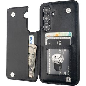Compatible with Samsung Galaxy S24 Plus Wallet Case with Card Holder, PU Leather Kickstand Card Slots Case, Double Magnetic Clasp and Durable Shockproof Cover 5G 6.7 Inch(Black)
