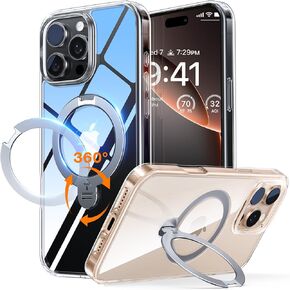 TORRAS 360° Spin Magnetic Stand Case for iPhone 16 Pro Max Case, Fit for MagSafe, 12FT Military Grade Protective Case for 16 Pro Max Phone Case with Kickstand Rotatable, Ostand Spin, Clear 6.9 inch