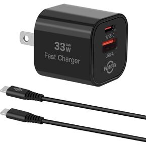 30W USB C Charger Block - Fast Wall Charging USB-C & USB-A Power Adapter with Cord, Dual Port with Gan Tech,for iPhone 16/15, Galaxy S24/S23, Pixel 9/8, iPad, AirPods & MacBook Air (Balck)