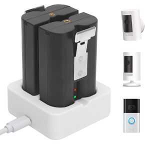 2-Pack 6040mAh Replacement Battery with Charger Station for Ring-Doorbell 2/3/4, Spotlight Camera & Stick Up Cam Indooor and Outdoor (White Charger + 2 Battery)