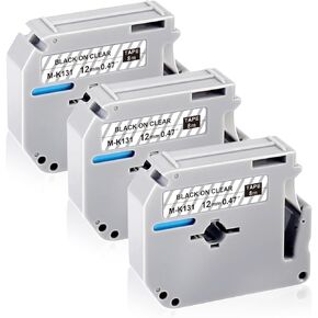 UNOKA Compatible for Brother Ptouch M Tape Clear M131 MK-131 MK131, 12mm 0.47" Black on Clear Label Tape Work for PT-65 PT-85 PT-M95 PT-90 PT-70 Label Makers, 3 Pack