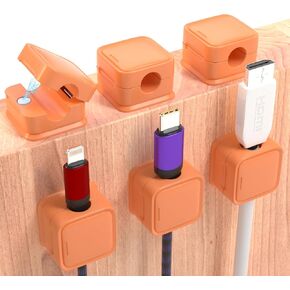 6 Pack Magnetic Cord Organizer, Easy Secure Adhesive Cable Management, Wire Holder Keeper Organizer Management, Hide Or Organize Phone USB Charger Cable for Home,Office,Car,Desk,Nightstand-Orange