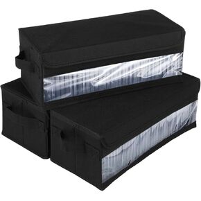 OMISTAR 3 Pcs CD Storage Box, Transparent PVC Media Carrying Case with Handles and Lid, Stackable DVD Holder Organizer for CDs, Albums, Books, Holds 108 Jewel Cases