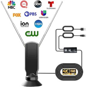 Indoor TV Antenna for Smart TV, 360° Reception Digital HD Antenna Without Cable, Support 4K/8K/1080p for Free Local Channels, with Super Signal Booster, 1 PCS. (Black, 3.45IN)