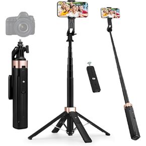 53" Aluminum Selfie Stick & Phone Tripod with Remote - Extendable Phone Holder for iPhone, Android, and Cameras - Perfect for Video Recording and Photography