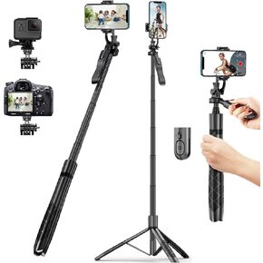 60" Phone Tripod Selfie Stick - All in One Extendable Cell Phone Tripod Stand Holder with Wireless Remote, Handheld Phone Stabilizer Travel Tripod for iPhone Android Camera for Video Recording Vlog