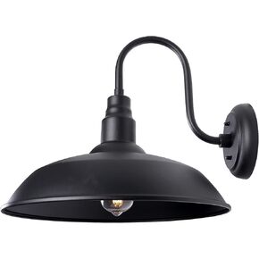 16 Inch Dome Barn Light for Porch, Large Gooseneck Outdoor Light Fixture with Wall Mount, Black Exterior Wall Sconce Lamp for Farmhouse, Outside Wall Sconce for Garage Door