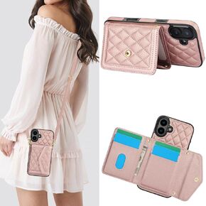 for Apple iPhone 16 Crossbody Wallet Case for Women, PU Leather Card Slot Phone Case with Cash Pocket Kickstand Purse Lanyard Case Cover for iPhone 16.Pocket Black