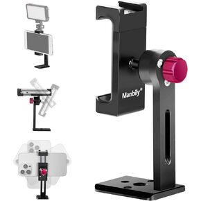 Manbily Phone Tripod Mount Adapter with Cold Shoe, Metal Aluminum Smartphone Tripod Holder 360° Cell Phone Clip for iPhone Samsung Video Live Vlog