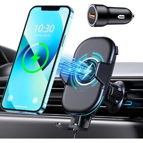 Wireless Car Charger Mount, Max 15W Fast Charging Car Phone Holder Charger, Phone Mount for Car Air Vent Compatible with iPhone 16 15 14 13 12 11 Pro Max/XR/XS/X, Galaxy Note 20/S24/S23/S22