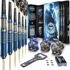 IgnatGames Darts Metal Tip Set - 6 pcs Premium 23g Brass Barrels Steel Tip Darts Set with TwinForce® Shafts & Rubber O'Rings, 16 pcs Standard & Slim GlideXPro® Flights + Dart Sharpener