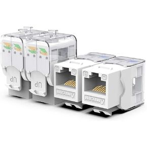 AMPCOM CAT6 Keystone Jack Tool-Less RJ45 UTP, No Punch-Down Tool Required Module Coupler 10-Pack White