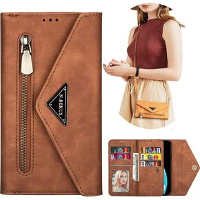 CCSamll Wallet Case for Xiaomi Redmi Note 11 Pro for Women, Shoulder Crossbody Purse Handbag Neck Strap Lanyard Cover with ID Card Holder Phone Case for Xiaomi Redmi Note 11 Pro XK Brown