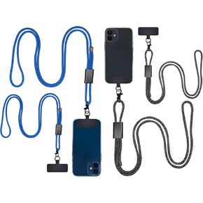 CODDE 2 Pack Phone Strap Lanyard - Premium Adjustable Crossbody and Neck Straps with Universal Phone Patches for All Smartphones (Blue+Gray), Medium-Large