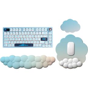 Cloud Keyboard Wrist Rest Set, Ergonomic Memory Foam Wrist Support Mouse Pad for Typing Pain Relief, Non-Slip Base for Home Office Computer Laptop Gaming (Gradient Star Blue + Light Gray)