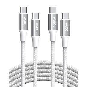 كابل USB C بقوة 100 واط من Highwings (6.6 قدم، عبوتان) لأجهزة MacBook Pro/Air (2023-2018)، وiPhone 15 Pro Max، وiPad Pro/Air/Mini 6th، وGalaxy S23، وسلك شحن سريع من النايلون المضفر من النوع C