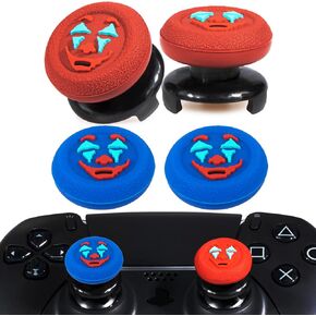 FPS Thumbstick Extender & Texture Rubber Silicone Grip Cover 4 Sets for PS5 & PS4 Controller (Joker Red+Blue)