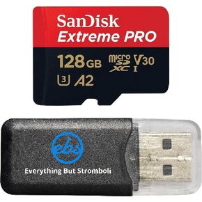 SanDisk MicroSDXC 128GB Extreme Pro Memory Card Compatible with DJI Mavic 3 Classic, Action 5 Pro, Mavic Pro Platinum (SDSQXCD-128G-GN6MA) Bundle with (1) Everything But Stromboli MicroSD Card Reader