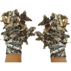 LOOGU Camouflage Hunting Gloves, 3D Leafy Camo Gloves, Anti-Slip Fingerless Gloves Lightweight for Outdoor Hunting Fishing