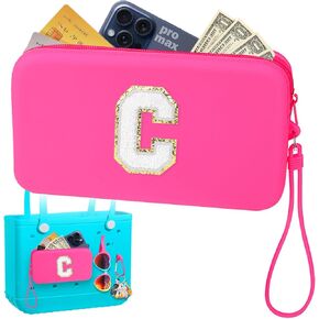 Mity rain Silicone Letter Bags for Bogg Bag Phone Holder-Accessories Set for Bogg Bag Towel Embroidery Bag for Bogg Bag Divider Large Capacity Silicone Zipper Bag for Beach Bags Tote Bag A-Z(C)