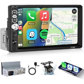 Hodozzy Single Din Car Stereo 7 Inch Touchscreen with Carplay Android Auto Bluetooth 5.1 Car Radio 1 Din Support Mirror Link FM USB TF AUX SWC Camera MP5 Player Car Audio Receiver Single Din