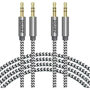 2 Pack 3.5mm Stereo Audio Cable Extension Male to Male Nylon Braided 10ft/3m Zerist Tangle-Free AUX Cable for Headphones, iPods, iPhones, iPads, Home/Car Stereos and More (Black)
