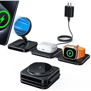 Wireless Charger, Hinyx Charger, Magnetic Foldable Portable Travel Charger, 3 in 1 Wireless Charging Station for 15/14/13/12