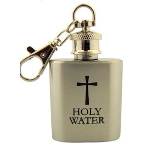Religious Gifts Stainless Steel Holy Water Container on Carabiner Clip Key Chain, 1 Ounce