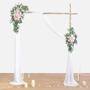 ponatia Burgundy Wedding Artificial Arch Flowers Kit (Pack of 3) with 26Ft Shiny Burgundy Arch Draping Fabric, Arch Flowers for Wedding Ceremony and Reception Backdrop Decoration (Burgundy & Blush)