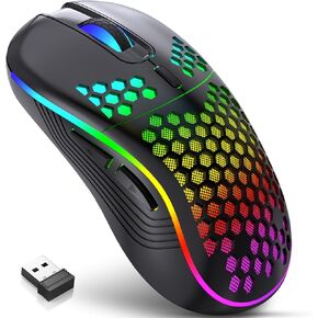 Wireless Gaming Mouse, Rechargeable Computer Mouse Ergonomic Mice Honeycomb Design with RGB Backlight, USB Receiver, 7 Buttons, Adjustable DPI, Wireless Mouse for PC/Mac/Laptop