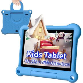 ADREAMER Kids Tablet: Octa Core Tablet for Kids, WiFi Tablet Support SIM Card, 64GB+128GB, EVA Case, 6000mAh, WiFi+ Cellular+GPS, Kids APP Pre-Installed, for Kids (Blue)