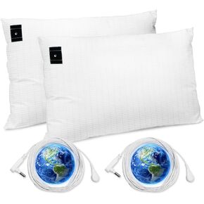 2PCS Grounding Pillowcase with Grounding Cord, Contains 5% Silver Fibers, Cotton Grounding Pillowcase, Improve Sleep, Relieve Pain (20x30IN, White)
