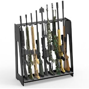 Gun Racks, Floor Gun Rack Indoor, Wooden Free Standing Rifle Racks, Vertical Shotgun Display Stand for Home or Garage Safe Hunting Gun Storage - Holds up to 9 Long Guns, Gifts for Dad