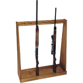 Seven-Gun Wooden Standing Floor Gun Display Rack. Fits Long Guns - Rifles or Shotguns