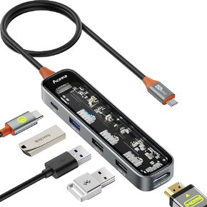 Aceele USB C Hub Multiport Adapter with 4K@60Hz HDMI, 2 USB 3.0 Data Ports, SD/TF Card Reader and 100W PD, 30cm Long Cable 6 in 1 Type C Hub Dongle for Laptops and Other Thunderbolt C Devices