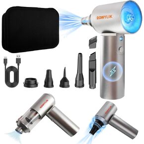2 in 1 Air Duster & Vacuum, 150000RPM Compressed Air Duster with LED, Brushless Motor Electric Air Duster, 15000PA Car Vacuum Cleaner 90° Foldable Air Blower with Carry Case for Home, Carpet