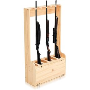 Soaoo Gun Rack with Storage Wood Gun Storage Display Rack Solid Pine Standing Gun Storage Rack Standing Rifle Rack Shotgun Storage Display Rack