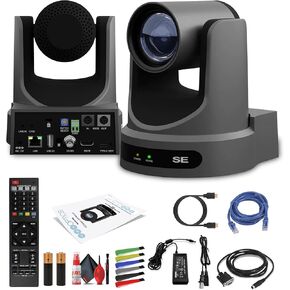 PTZOptics Move SE SDI/HDMI/USB/IP PTZ Camera with 20x Optical Zoom (Gray) (PT20X-SE-GY-G3) + Lens Cleaning Kit + HDMI Cable + Ethernet Cable + Color Wire Ties