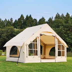 Inflatable Tent for Camping 2/4/6 People Large Blow Up Air Tents House, No Assembly Needed Luxury Glamping Tent, 10x7.2ft Waterproof Oxford