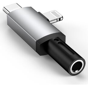 [MFi Certified] iPhone 16 15 Headphone Adapter, 2-in-1 Lightning USB Type C to 3.5 mm Headphone Jack Adapter, iPhone Aux Adapter Converter Dongle Audio Adapter for iPhone 15 14 13 12 11 XS XR X 8