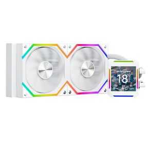 Jungle Leopard ASTROSHEL 240 LCD AIO Cooler, Customizable 2.8in LCD Display for GIFS,Images,MP4,Performance Metrics ,Screen with 320*320 Resolution, Customizable 240mm LCD screen liquid cooler（White）