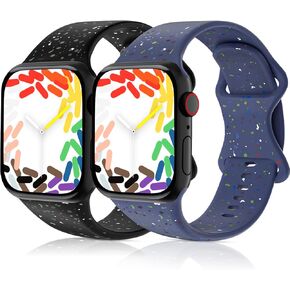 2 Pack Silicone Bands Compatible with Kids Apple Watch Band 38mm 40mm 41mm 42mm 44mm 45mm 46mm, Breathable Soft Sport Band for iWatch Series 10/9/8/7/6/5/4/3/2/1/SE/SE2, Small Wrist Strap for Boys Girls