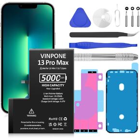 SHENMZ Battery for iPhone 13 Pro Max, (Upgrade) 5000mAh High Capacity Replacement Battery for iPhone 13 Pro Max A2641 A2643 A2644 A2645 A248 with Professional Repair Tool Kits