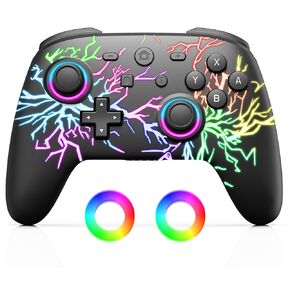 Wireless Switch Controller, for Nintendo Switch/Lite/OLED, Switch Bluetooth Remote Gamepad with 9 RGB Color Modes/6 Axis/Turbo Function/Motion Control/Vibration-Lightning