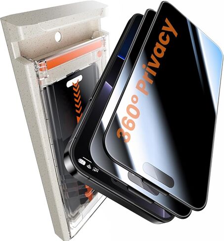 واقي شاشة للخصوصية من Hoerrye لهاتف iPhone 16 Pro Max - مضاد للتجسس 360 درجة في 4 اتجاهات، خالٍ من الفقاعات، إزالة الغبار تلقائيًا، 9H+ شاتيربرو من الدرجة العسكرية، صديق للحافظة، عبوتان in Saudi Arabia