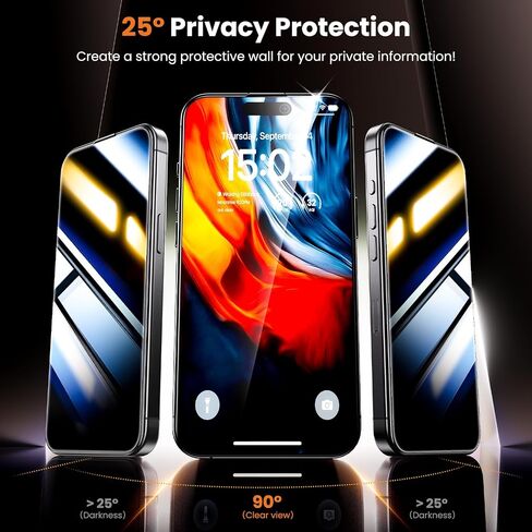 واقي شاشة للخصوصية من Hoerrye لهاتف iPhone 16 Pro Max - مضاد للتجسس 360 درجة في 4 اتجاهات، خالٍ من الفقاعات، إزالة الغبار تلقائيًا، 9H+ شاتيربرو من الدرجة العسكرية، صديق للحافظة، عبوتان in Saudi Arabia