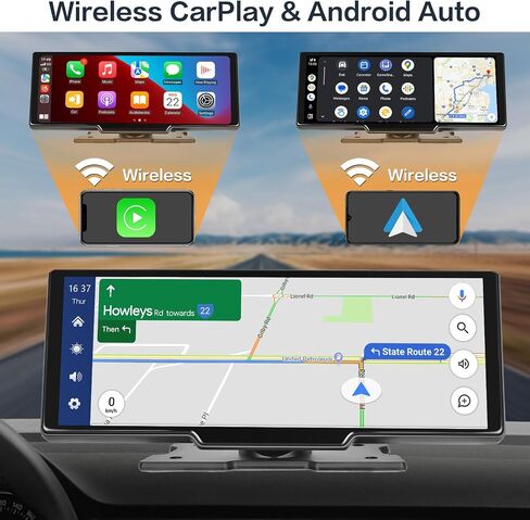 Hikity Wireless Carplay Portable Android Auto Unit with 2.5K Dash Cam, 9.3 Inch Touchscreen Car Screen Display with Bluetooth Airplay Mirror Link Voice Control AUX 64G TF in Saudi Arabia