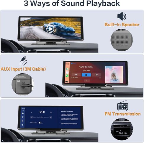 Hikity Wireless Carplay Portable Android Auto Unit with 2.5K Dash Cam, 9.3 Inch Touchscreen Car Screen Display with Bluetooth Airplay Mirror Link Voice Control AUX 64G TF in Saudi Arabia